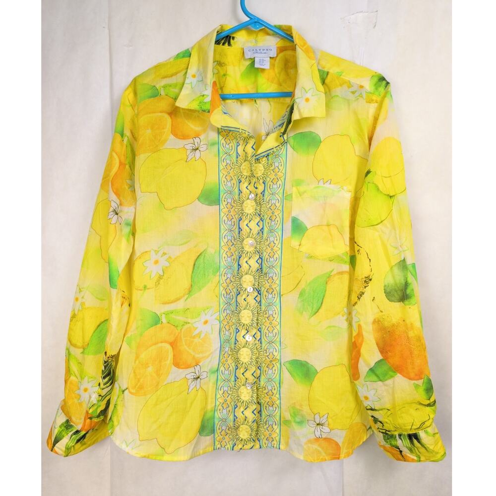 Calypso St Barth citrus sun button up Size M Fruit Retro Vacation Tropical